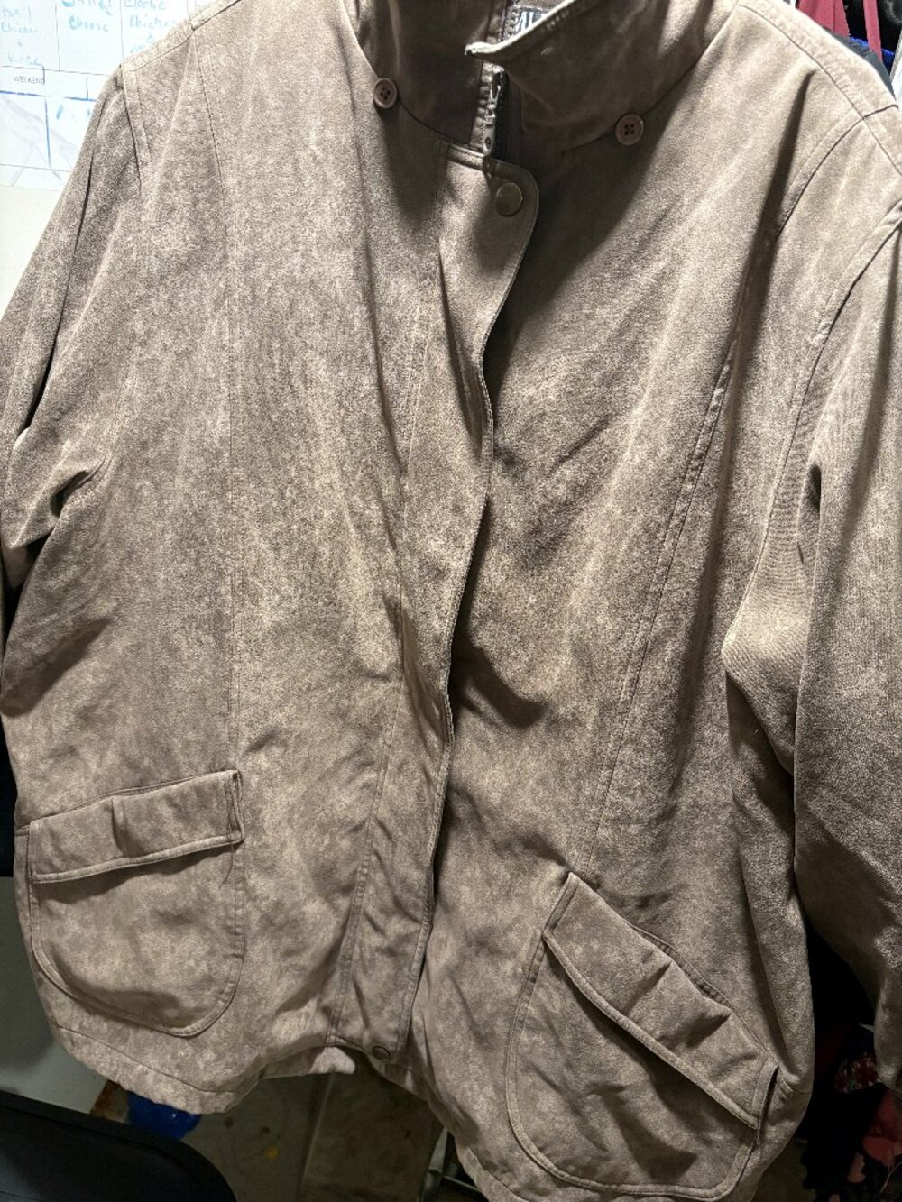 Bromley Sport Jacket 2X Taupe Mottled Faux Suede Barn Jacket Plus Size Snap